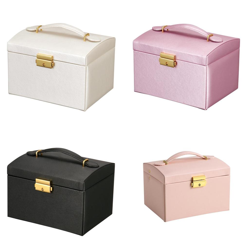 Elegant Leather Jewelry Box With Lock For Rings Earrings And Necklaces Gift For Women
