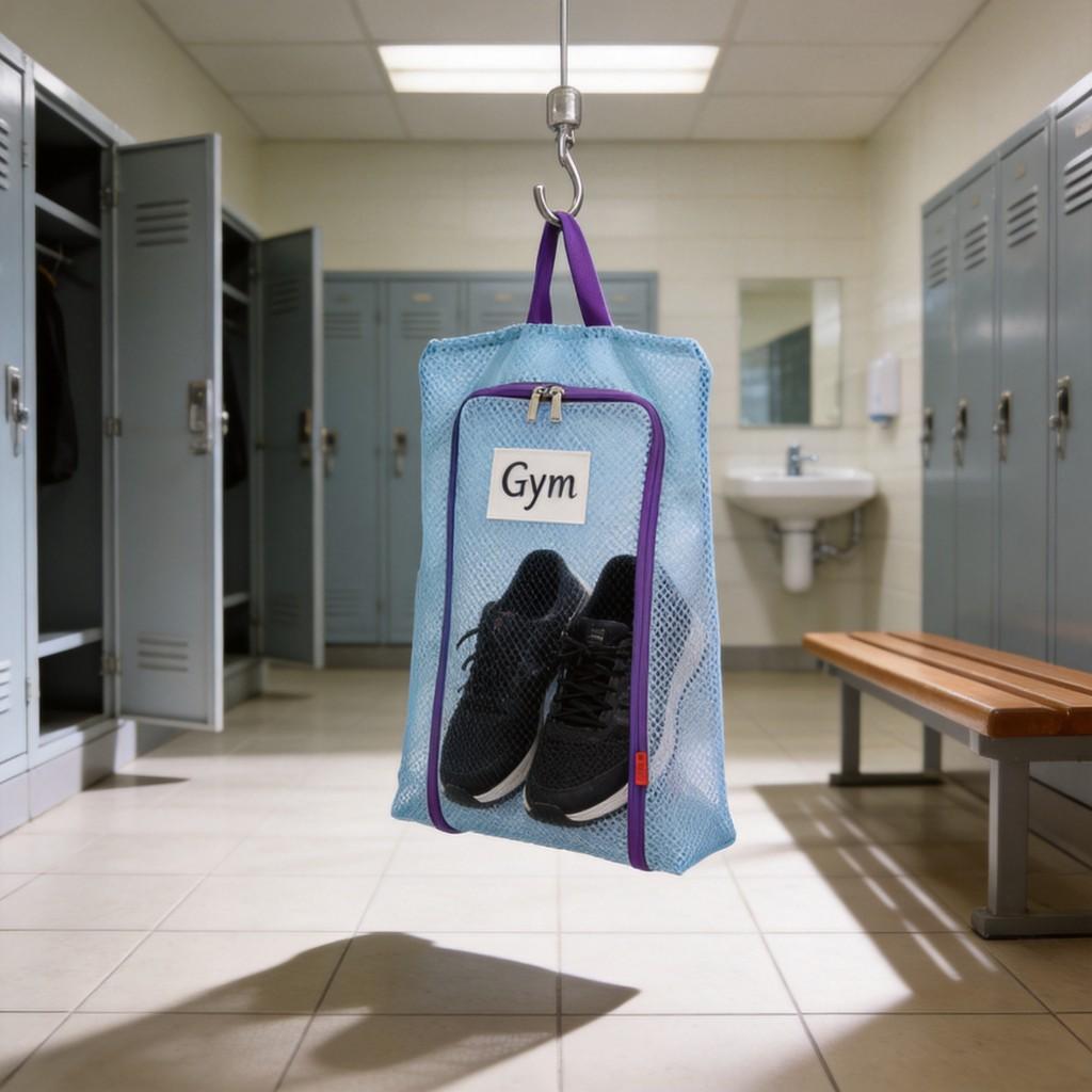 Mesh Shoe Storage Bag With Zipper And Handle For Travel And Sports Activities