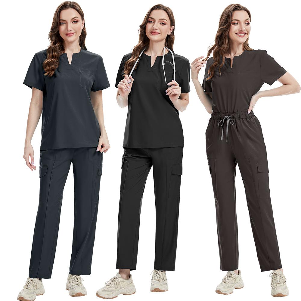 Export Doctor And Nurse Surgical Overalls, Hand Washing Clothes, Thin V-Neck Solid Color Quick-Drying Men'S And Women'S Nurse Uniforms