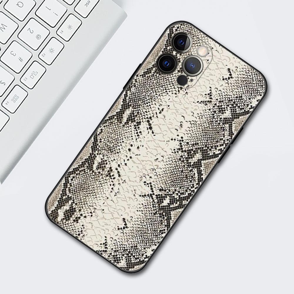 Pink Leather Snake Pattern Cell Phone Case For iPhone 11 13 7 8 Plus XR 12 Pro Max X 6 6s XS 12 Mini 5 SE Cover Black Soft Coque