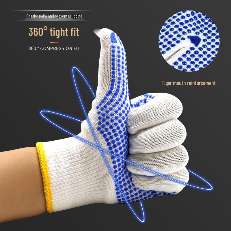 600g Thickened Wear-Resistant Non-Slip Cotton PVC Dot Grip Work Gloves