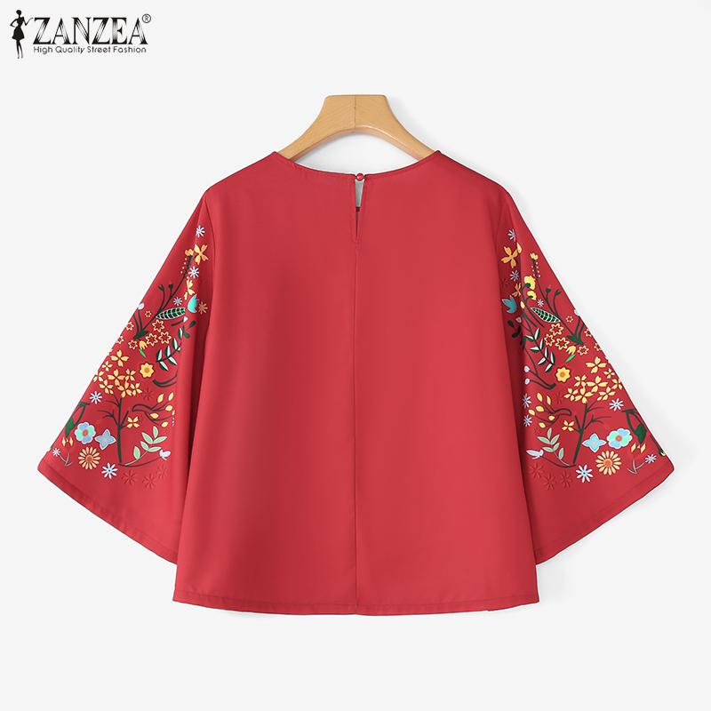 ZANZEA Bluză lejeră pentru femei cu mâneci 3/4 și imprimeu floral casual