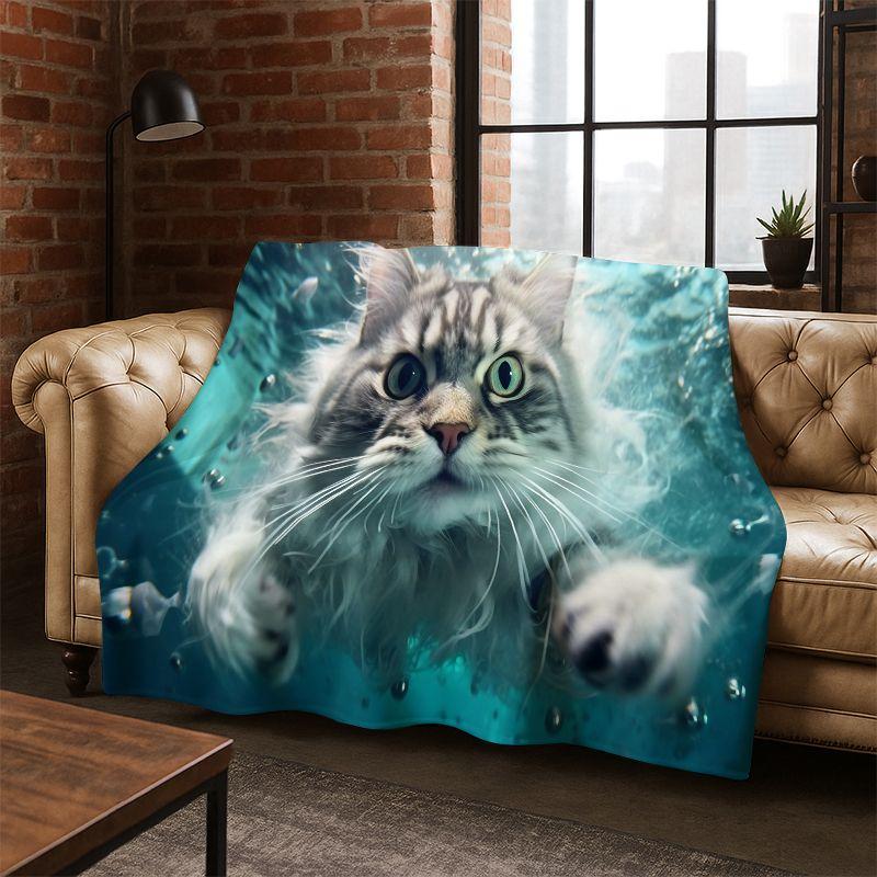 Cute Cat Kitten Cartoon Flannel Blanket Soft Warm Blanket Throw Blanket for Bedroom Living Room Bed Travel Camping Picnic Gift