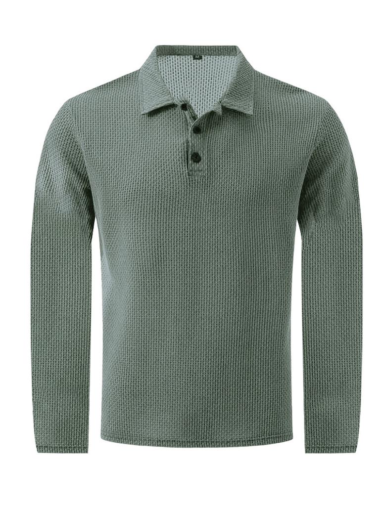 Men's Polo Shirts Fashion Solid Color Mens Long Sleeve Tops Button Mesh T-shirts Yahseng