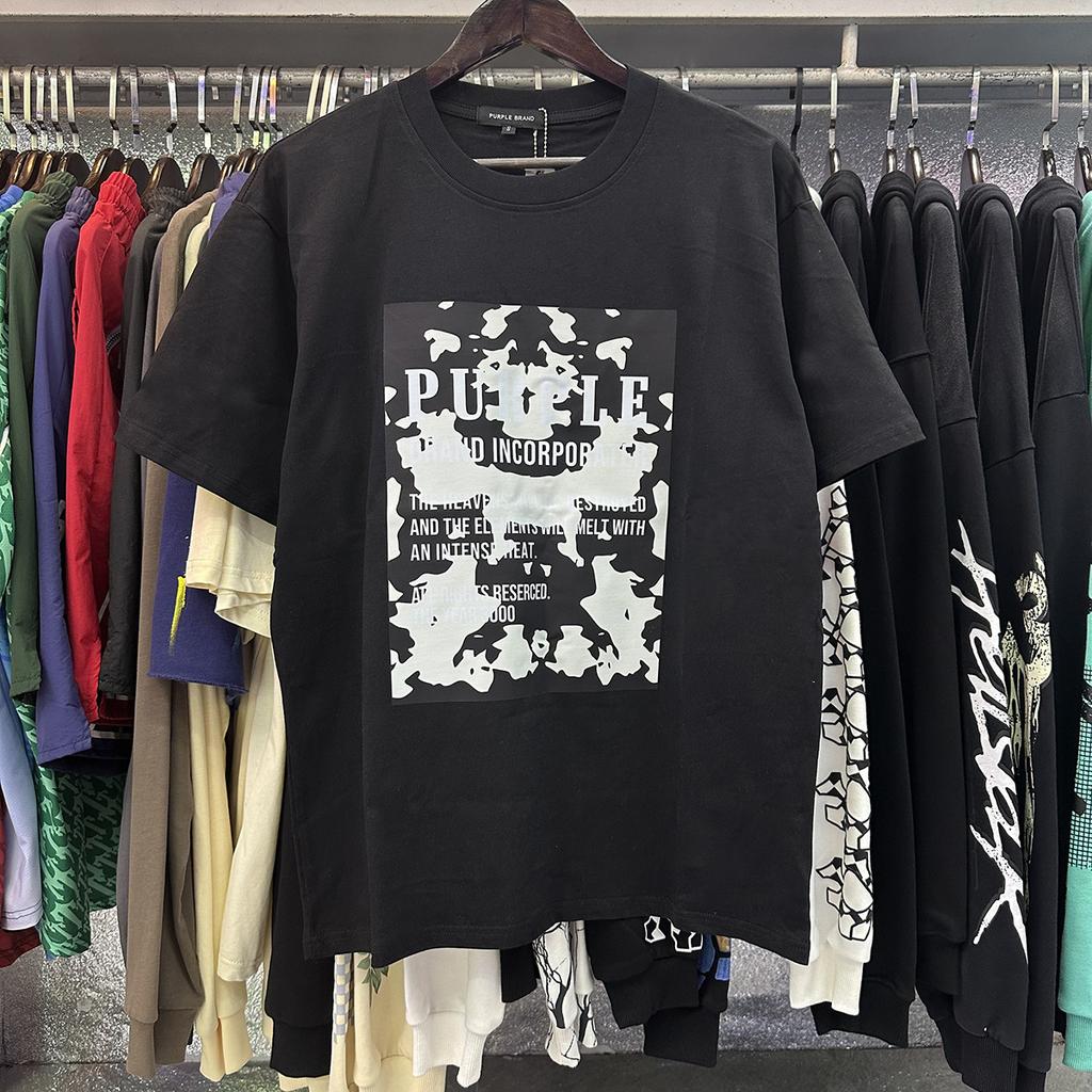 PURPLE letter print crew neck pullover short-sleeve 2023 summer new European and American trendy brand T-shirt collection tops