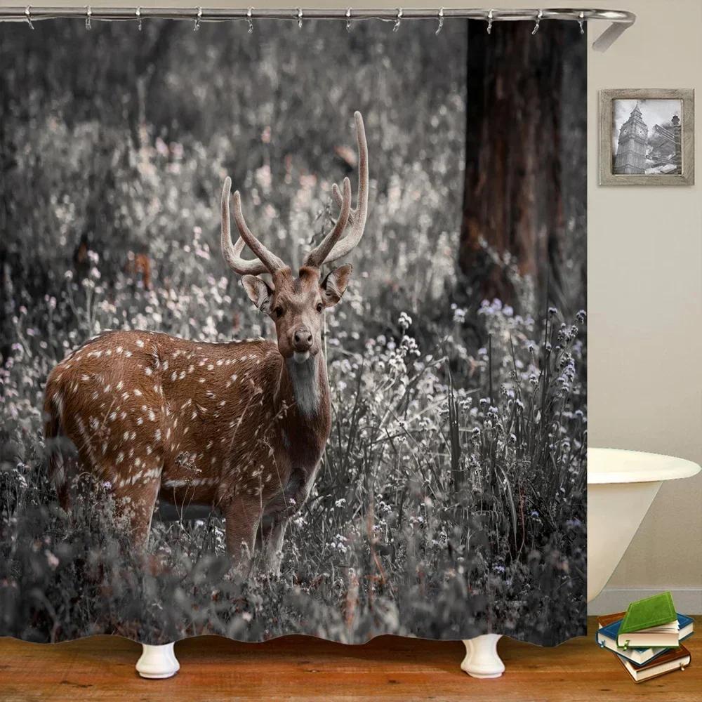Horse Elephant Shower Curtain 3d Printing Waterproof Polyester Animals Bathroom Curtains Decoration with Hook Curtain