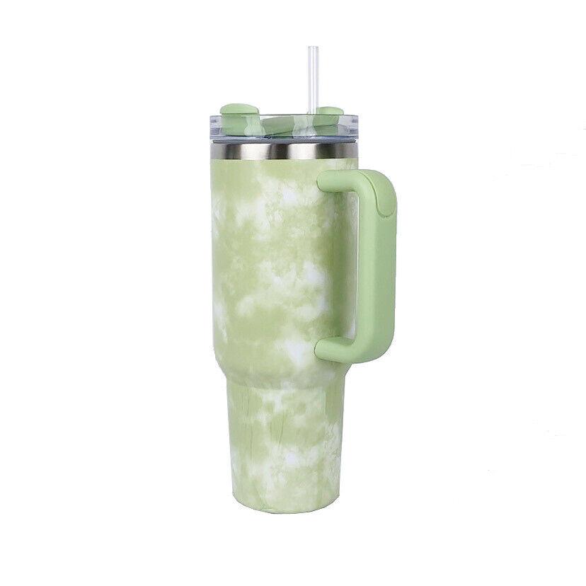 

Нержавеющая сталь Tie Dye Термальная бутылка для воды Кофейная соломенная чашка 40 унций Стакан с ручкой Посуда для напитков Дорожная автомобильная кружка Термос 1200ml зелёный
