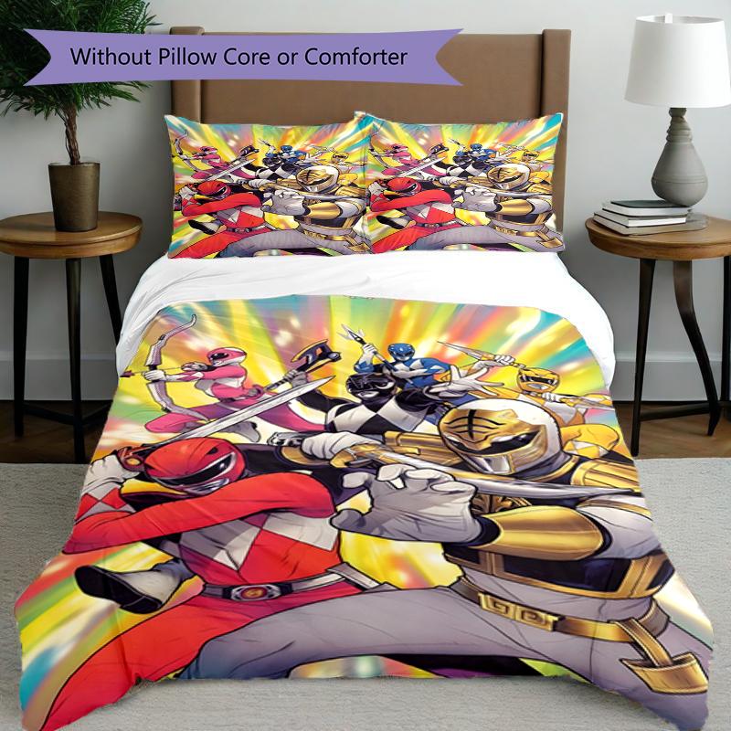 Set copripiumino 3 pezzi (1*Copripiumino + 2*Federe, Senza Nucleo),Set Biancheria da Letto con Stampa Mighty Morphin Power Rangers, Decorazione Camera da Letto, Stagione Unica, Compleanno