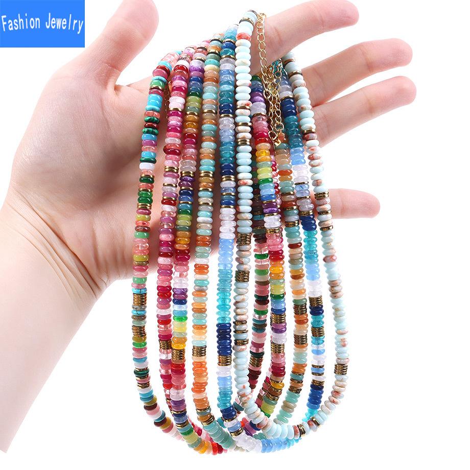 Dopamine Colored Natural Stone Abacus Bead Necklace Women's Fashionable and Versatile Collarbone Necklace
