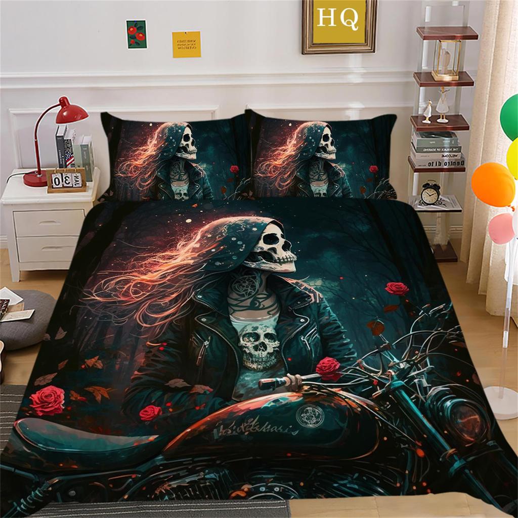 3D Skull Head Beauty Bedding Set Quilt Cover Pillow Cover Bedding Set AU King Full Size Single/Double Bed Home Decoration