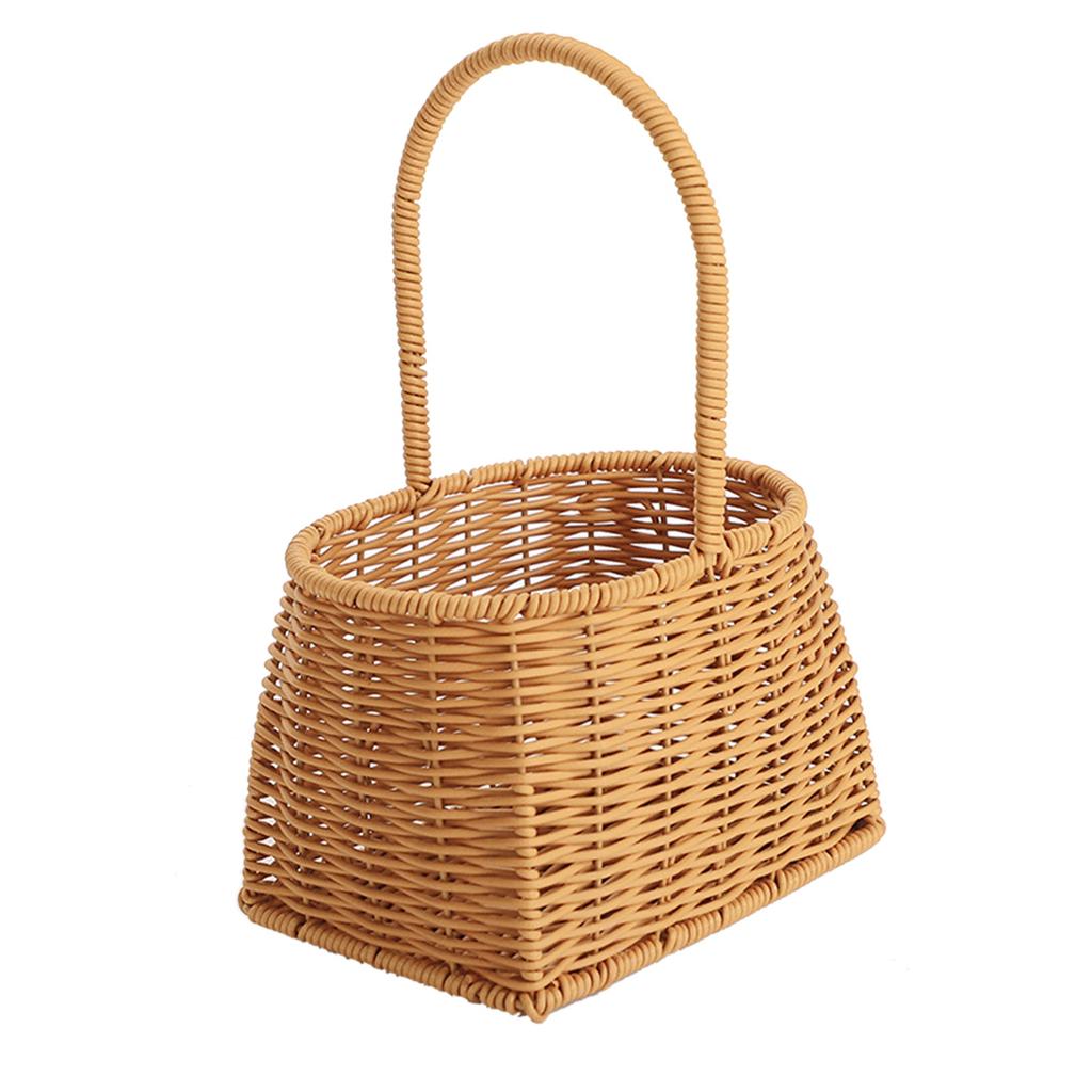 Portable Woven Basket with Handle PP Rattan Hand Woven Hamper for Fruits Vegetables Gifts 19x14.5x28.5cm
