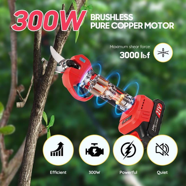 2-in-1 Akku-Astschere, 300W, mit 228,6cm Teleskopstiel, 2,0Ah Akku und 180° verstellbarem Kopf für einfache Gartenarbeit