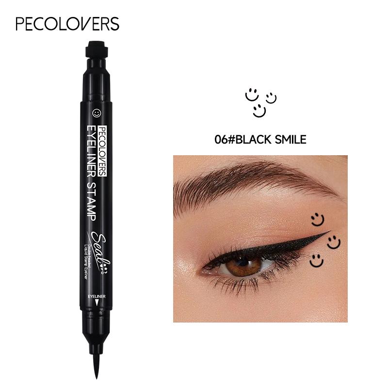 Double-head Liquid Eyeliner Pen with Stamps, Natural Finish Waterproof Quick-drying Long-lasting, Friendly Beginner Eye Beauty