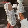 Aphixta 2025 New Sequined Lace Up Shallow Woman Shoes Silver Loafers Spring Woman Shoes Sewing  Casual Shoes For Woman