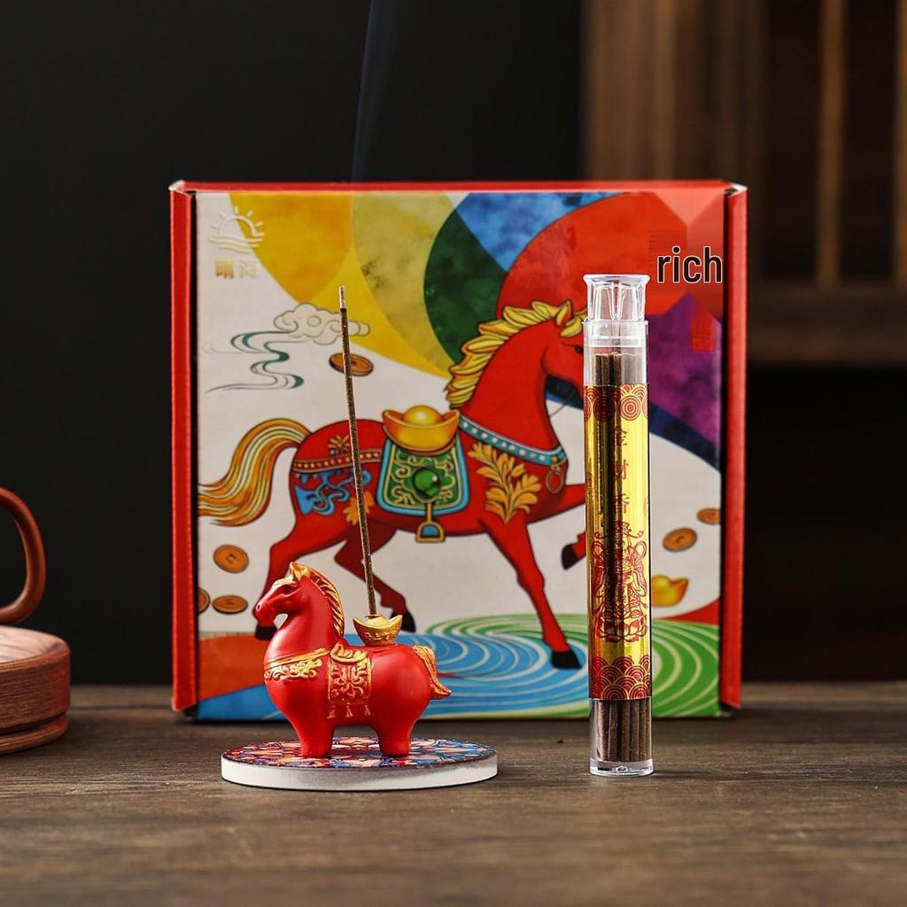 Year of the Horse Gift Box: Get Rich Incense Sticks for Indoor Use and Tea Table Display