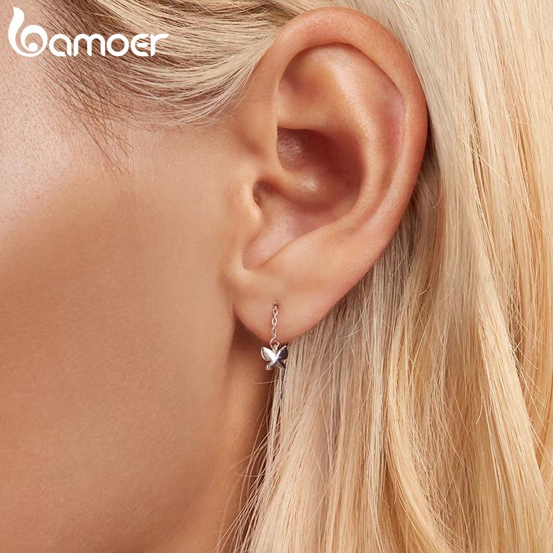 BAMOER 925 Sterling Silver Snowflake Droplet Dangle Earrings for Women Teens Elegant Long Dangling Earrings Threader Tassel