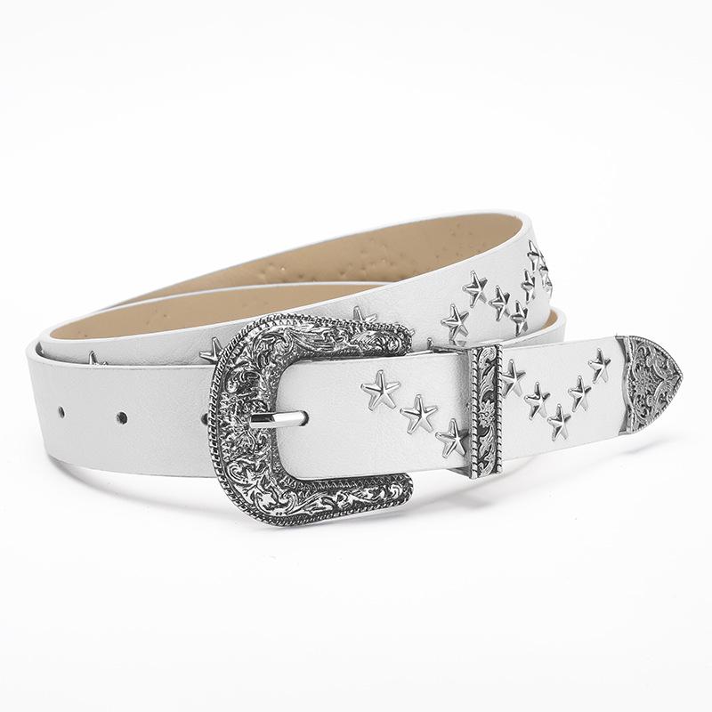 2024 Korean Niche Design Retro Belt: Women's Star-Decorated High-End Brown PU Leather Waist Belt.