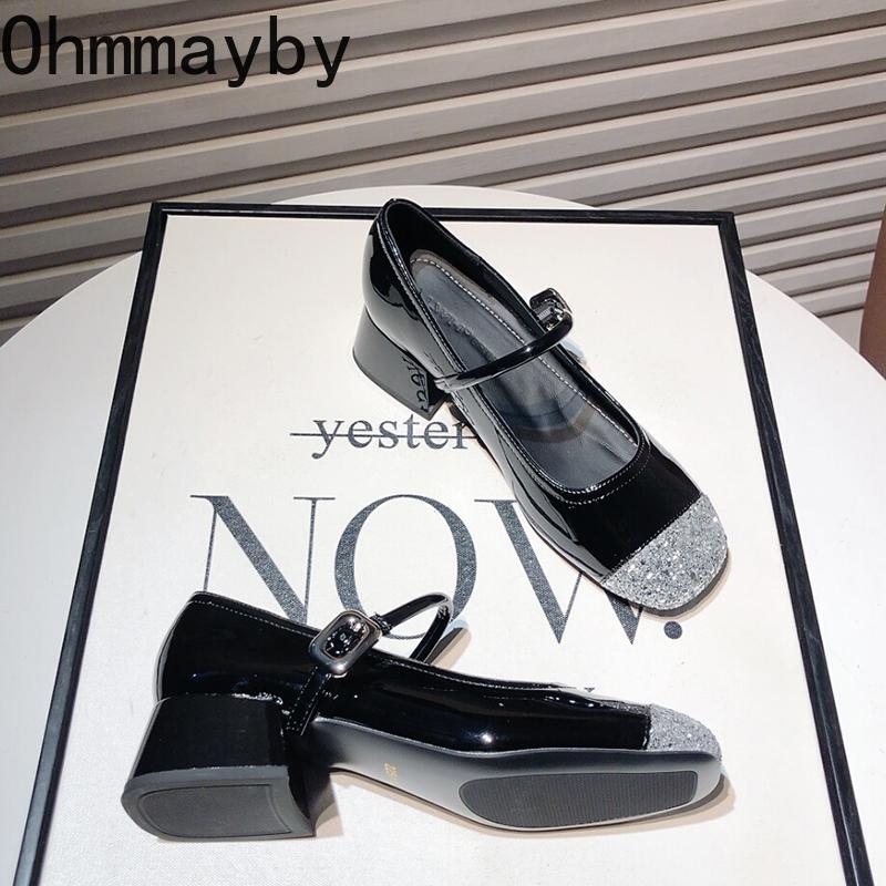 Design Silvery Glitter Women Mary Jane Shoes Casual Thick Heel  Spring Autumn Fashion Wedding Dancing Party Shoes