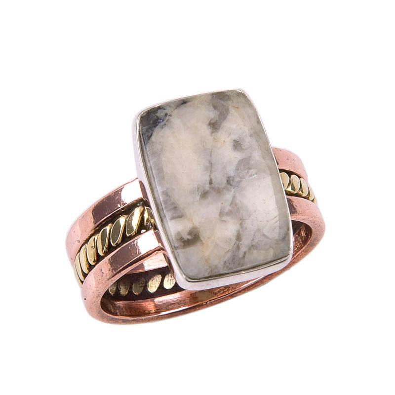 Natural Jasper Gemstone 925 Solid Sterling Silver Jewelry Two Tone Ring S.7 r1k77