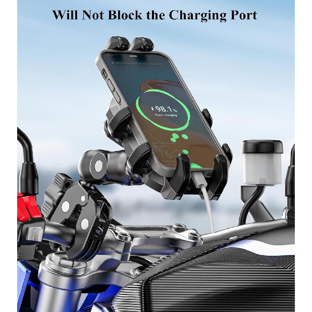 BRCOVAN Motorcycle Phone Mount Holder With Vibration Dampener, Anti-Shake Cellphone Clamp Fit Handlebars 0.5'' To 1.5'' In Diameter For Bike Bicycle