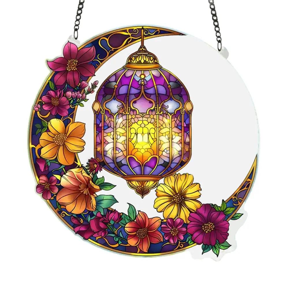 1PCS Retro Colored Disc Hanging Decoration 2D Acrylic Pendant Stained Window And Ornament Moon Hanging Sun Suncatcher W2R2