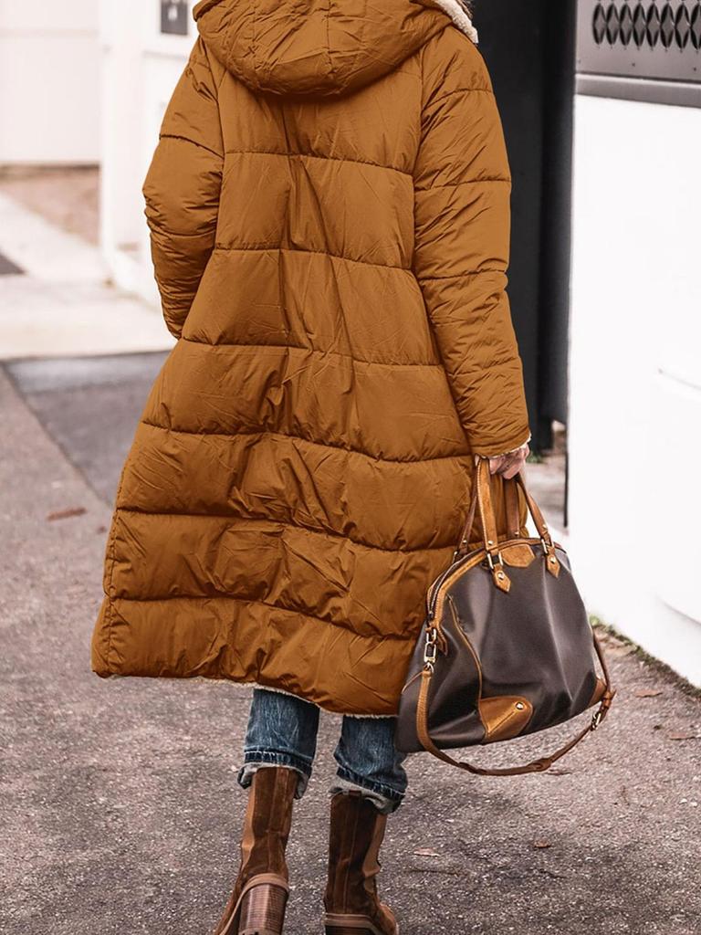 Giacca in Cotone con Cappuccio a Colore Solido Manica Lunga Cappotto in Pile Spesso Caldo Soprabito