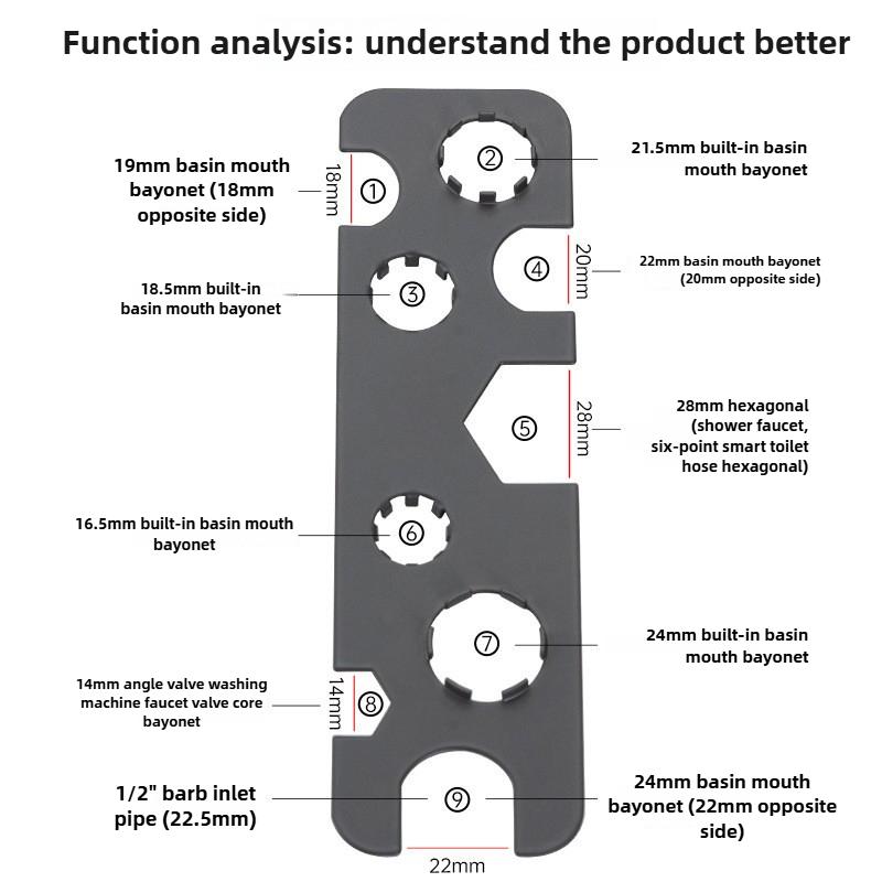 6 in 1 Basin Faucet Wrench Universal Sink Nozzle Removal Tool for Kitchen Bathroom Maintenance Plumbing Repair Installation