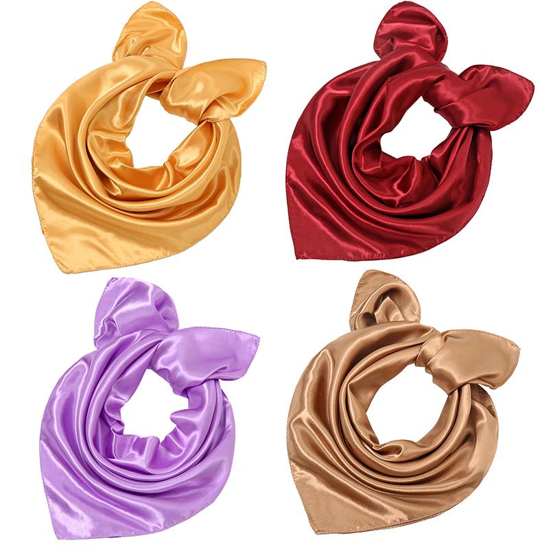 Square Scarf For Women Girls Candy Color Neckerchief Silk Feeling Stain Shiny Headband Silk Hair Wraps Bag Accessories Gifts