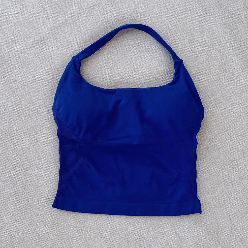 European Seamless Halter Neck Sports Vest & Ruched Yoga Shorts Set