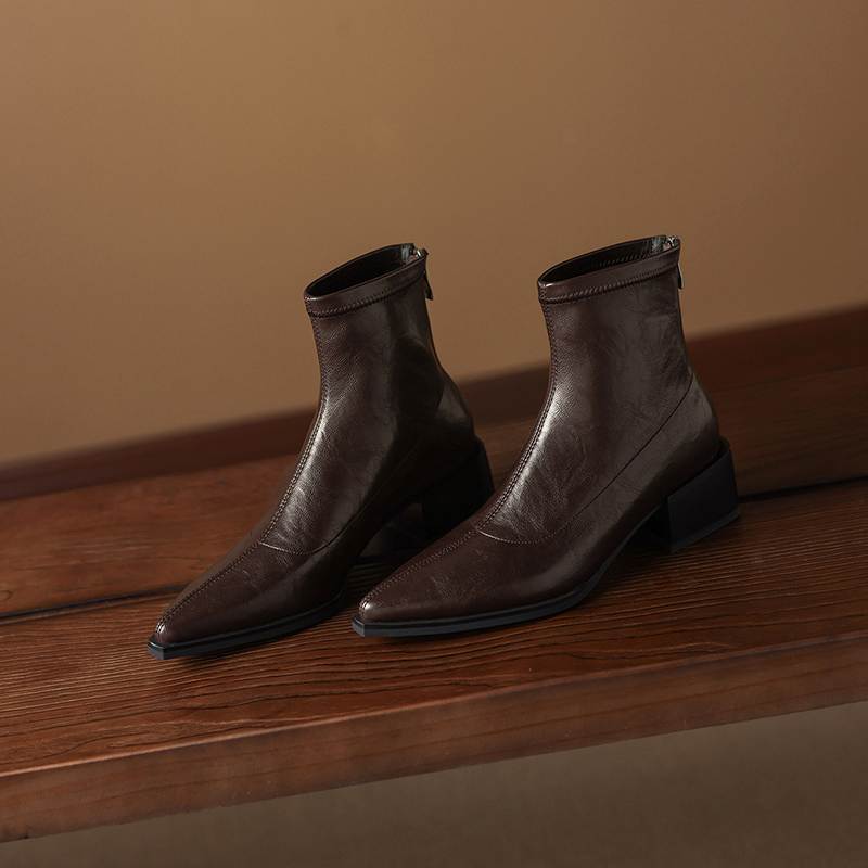 Krazing Pot Microfiber Pointed Toe Thick Heels Chelsea Boots Size 42 Zip Beauty Lady Women Stretch Ankle Boots