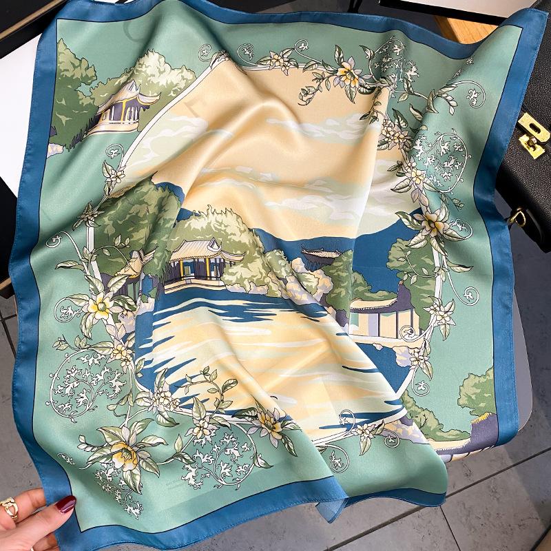 Mulberry silk scarf - chinese style korean design - spring/autumn small square scarf - real silk shawl