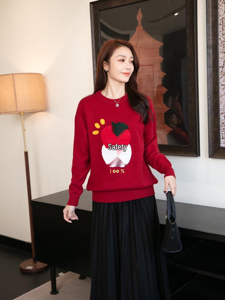 Red Family Sweater Set: Festive Year of the Horse Round Neck Jumper for Parents and Kids