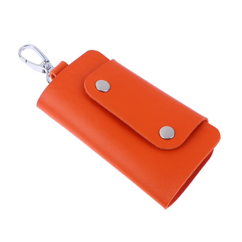 1Pc Portable Pu Leather Housekeeper Holders Car Key Holder Bag Case Unisex Wallet Cover Simple Solid Color Storage Bag
