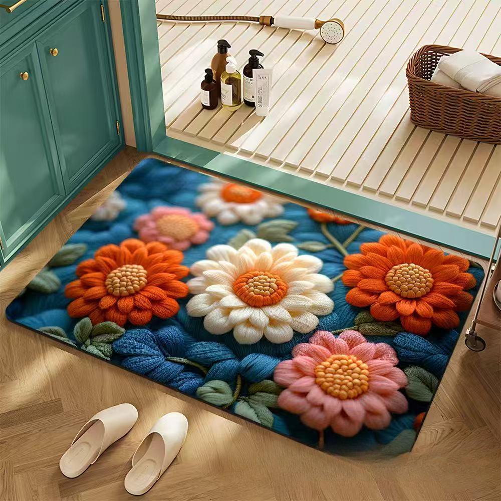 FlowerThickening Bathroom Cashmere Mat Bath Non-slip Carpets In Wash Basin Bathtub  Floor Rug Shower Room Doormat Memory Foam 3D Pad