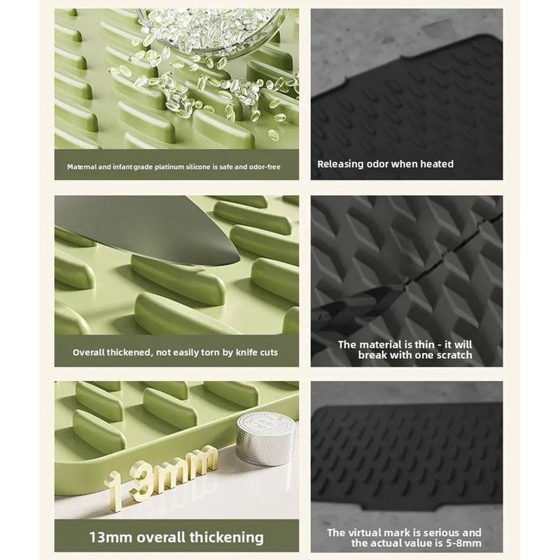 Built-in Drain Design Silicone Sink Mat Tilted Design Non-Slip Kitchen Countertop Drain Pad Drip-Free Prevents Water Build Up