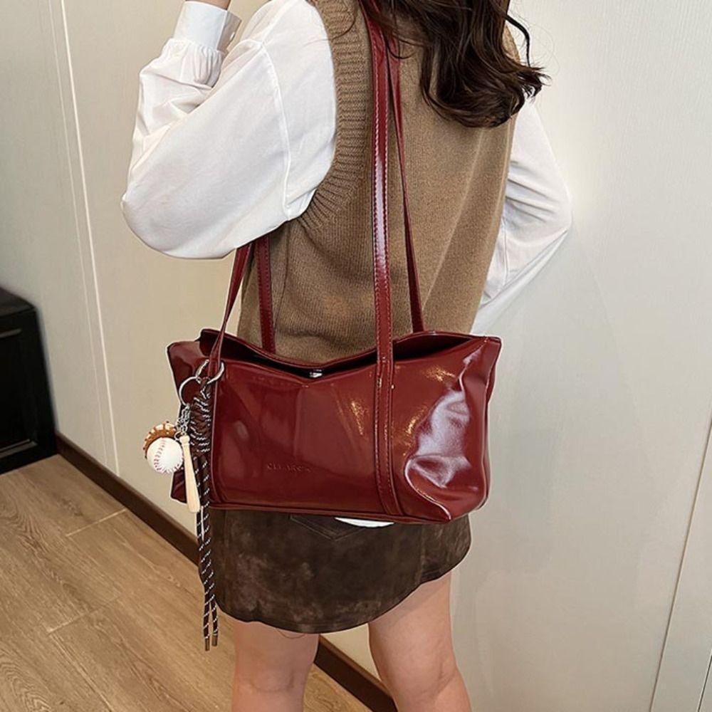 Korean Style Boston Pillow Bag Solid Color with Pendant Retro Underarm Bag Minority Design Commuting Vintage Shoulder Bag