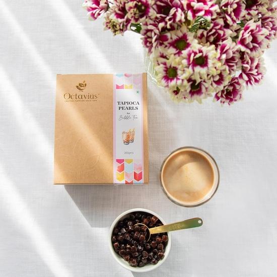 Octavius | Bubble Tea Tapiokaperlen - 200 g mit 5 dicken Strohhalmen | Bubble Tea, Tapiokaperlen für Bubble Tea, Boba-Getränk, Bubble Tea Strohhalme, Boba Tea