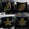 Golden Leaf Branch Pattern Cushion Cover Natural Linen Organic Fabric DoubleSided Printing Sofa Home Decor Gift Pillow Case