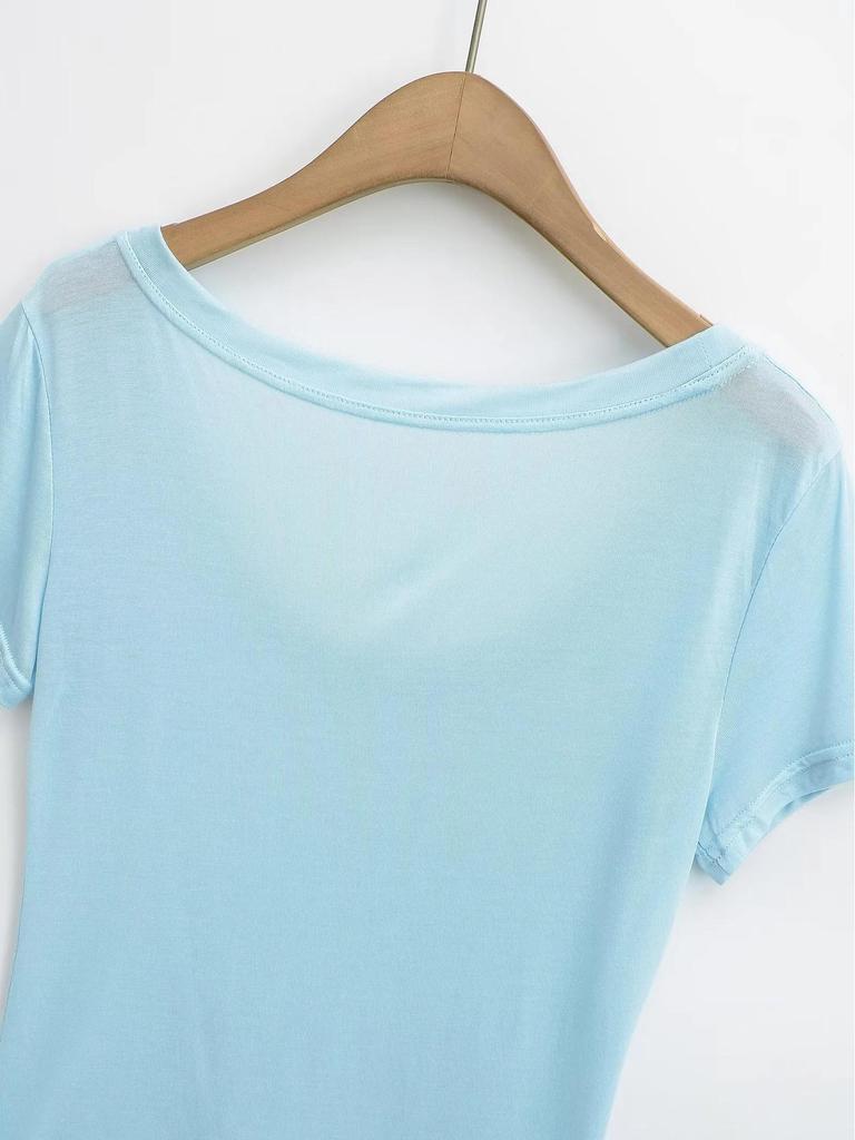 2025 Summer Women's Lyocell U-Neck Loose-Fit Short-Sleeve Top