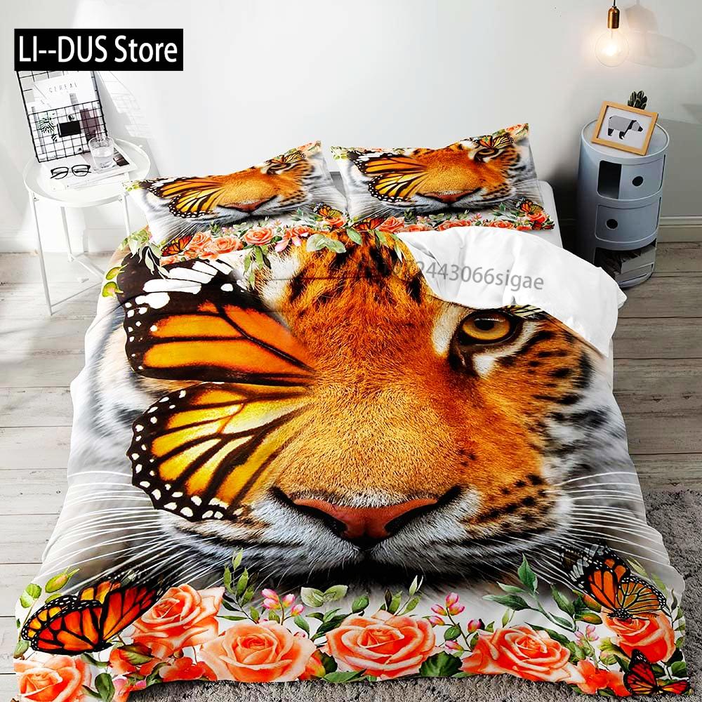 Tiger Bedding Set Duvet Cover Queen, Wildlife Animal Comforter Quilt Cover, Romantic Gifts for Him Men Boyfriend 2 Pillow Shams