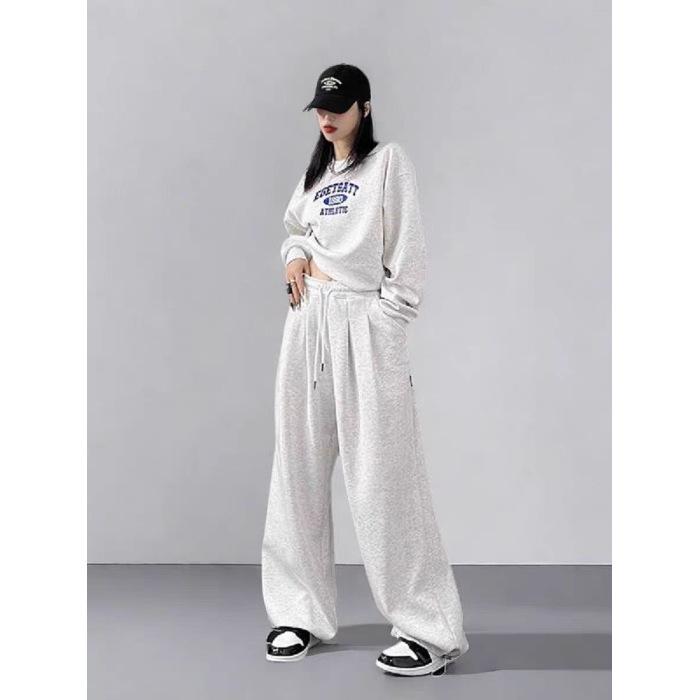 

American sweater sportswear set female autumn student fashion hottie fried street casual running two-piece set M светло-серый