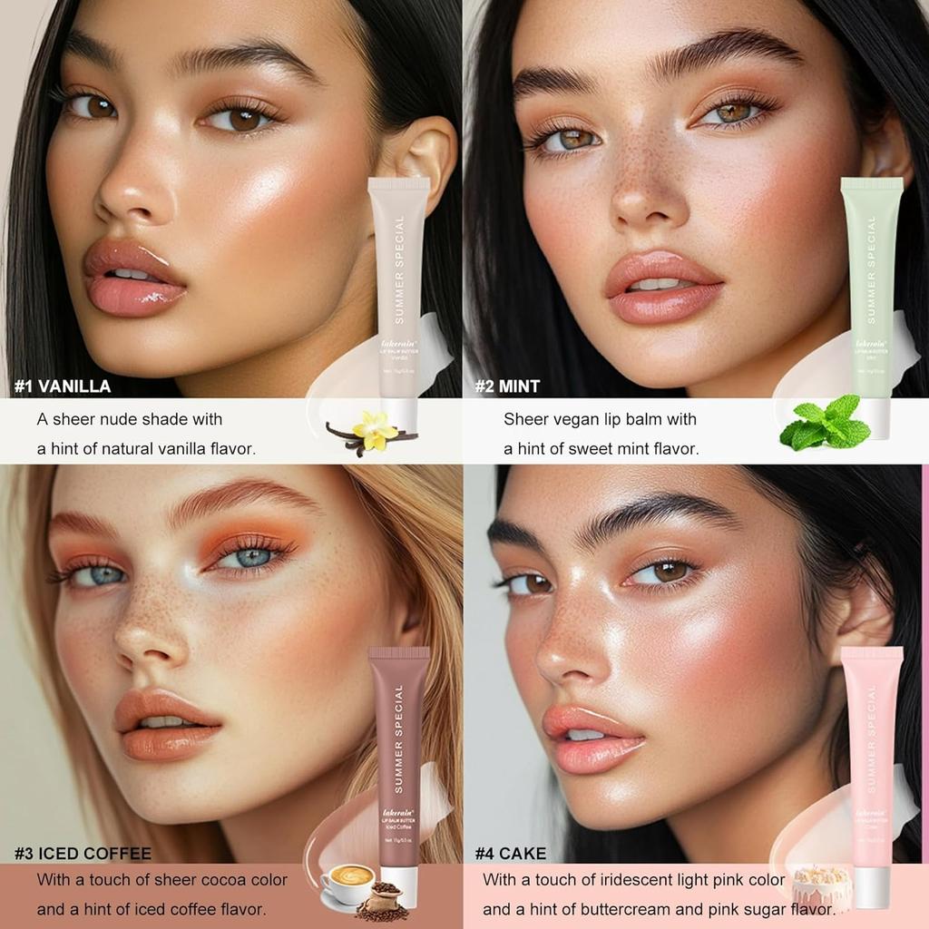 Butter Lip Balm Set, Instant Moisture and Hydration, Long-lasting Hydrating Non-Sticky Lip Gloss, Care and Soften Dry Lips , 4 Pcs