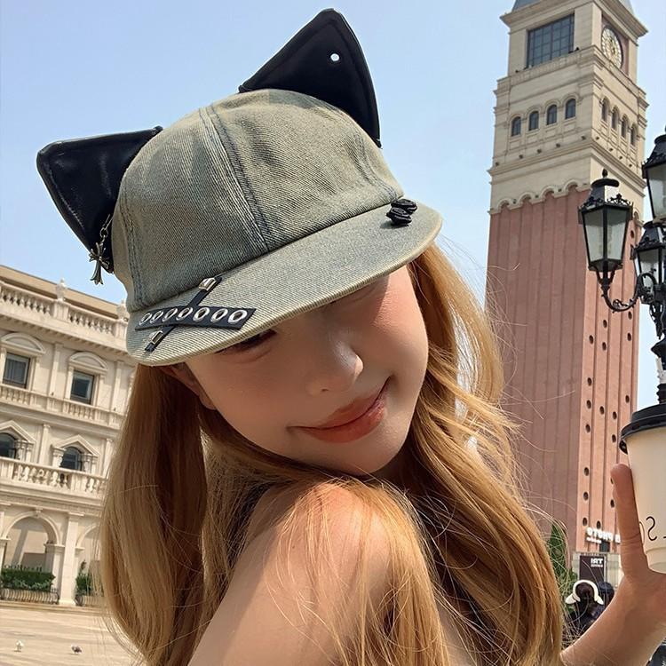 Spice girl cat ears baseball cap yk retro hat women's casual versatile cap showing face little cowboy hat