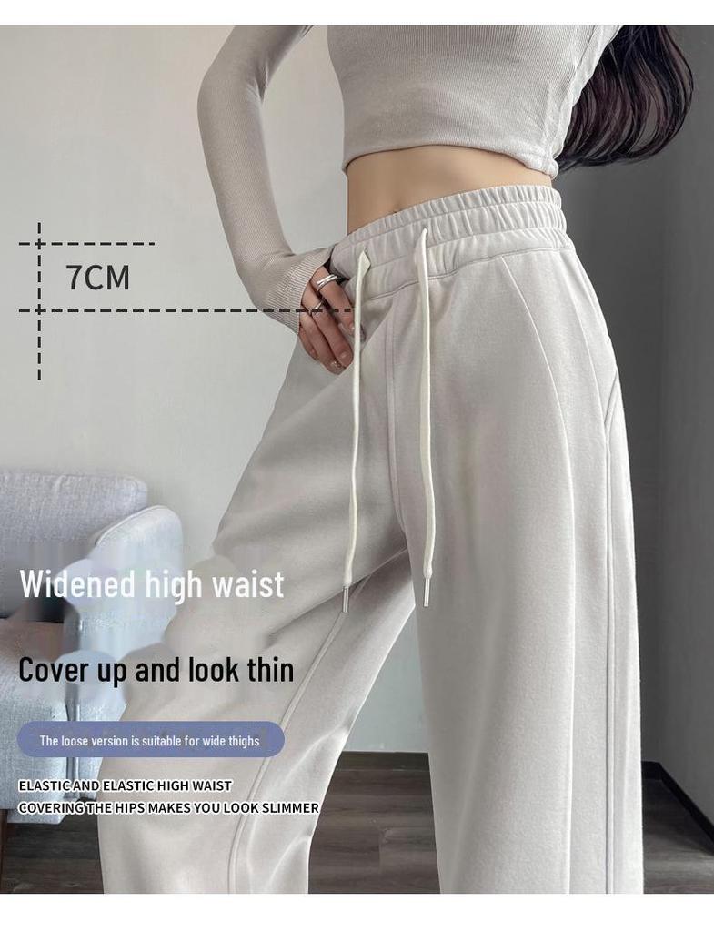 Navy Blue High-Waisted Wide-Leg Sports Pants for Women - Slimming Casual Sweatpants, Spring/Autumn 2024