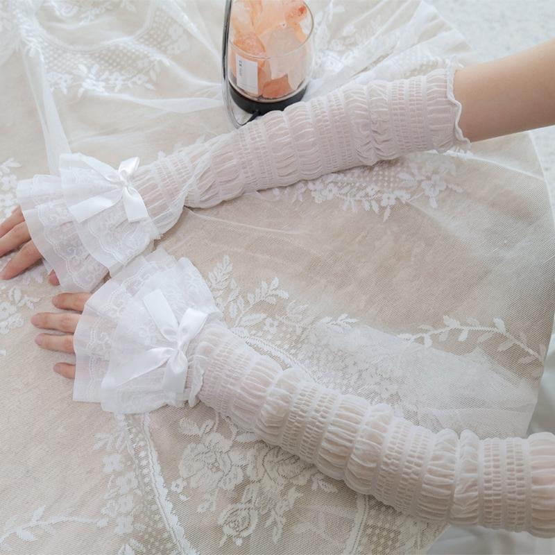 Elegant Bows Arm Sleeves Women Lace Fingerless Gloves Cosplay Costume Accessories for Women and Girls