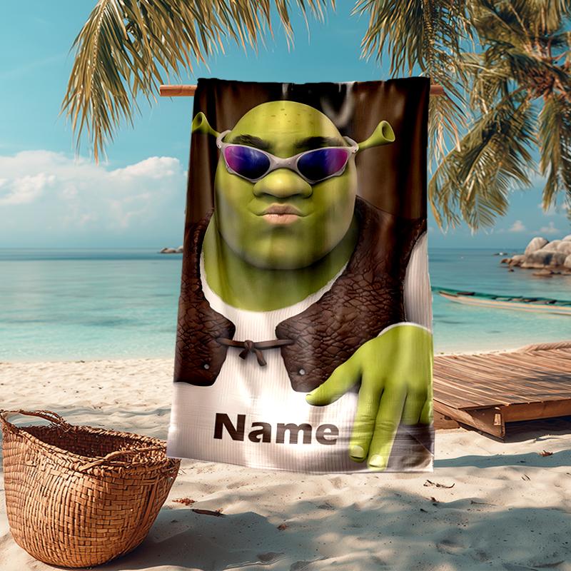 Custom Name Ultra-Soft Beach Towel with Shrek Theme,Ideal for Pool - Camping, Diving - Perfect Travel Essential, Vibrant Beach Towel.