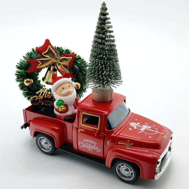 Christmas Farmhouse Truck Decors Metal Farm Pickup Truck Decors with Wreath/Tree Table Centerpieces Home Decoration