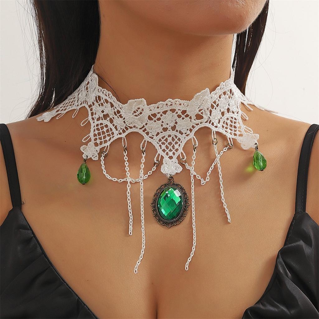 Fashion Bridal Lace Pearl Necklace White Lace Exaggerated Necklace Multi-layer Accessories