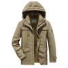 Men's Fleece-Lined Winter Coat - Thick, Casual, Multi-Pocket, Mid-Length Jacket for Middle-Aged and Elderly