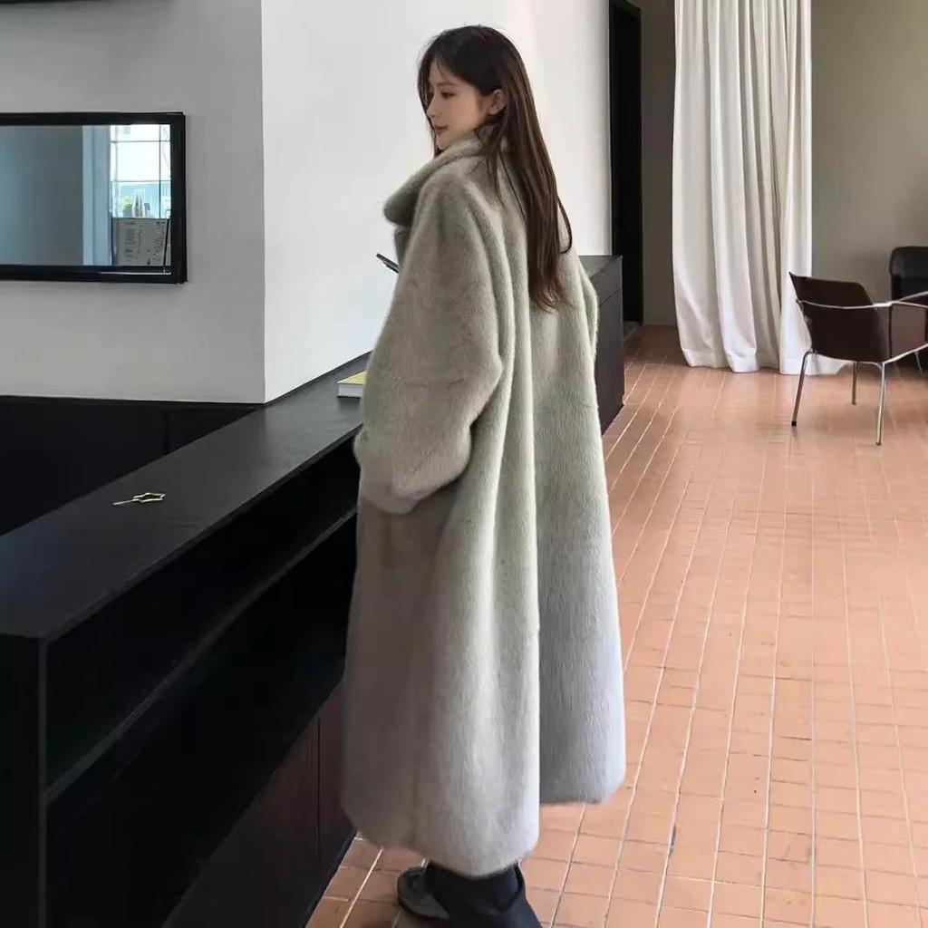 Long Fur Coat Women Warm Clothing Winter New Imitation Mink Cashmere Coats Korean Chic Lapel Loose Thickened Plush Jacket Women